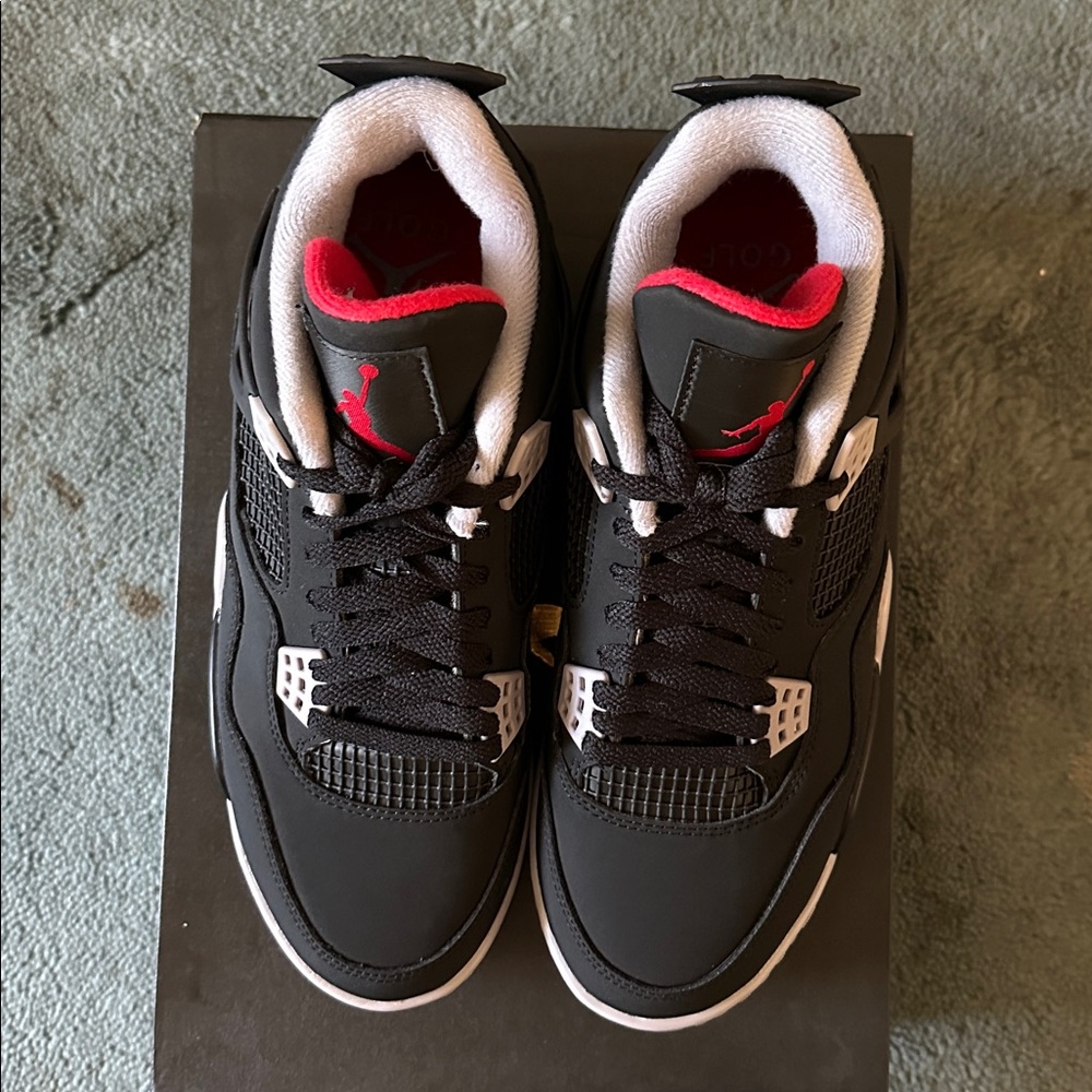 Nike Air Jordan 4 Bred Black Red Golf Shoes Deadstock Size 9.5 New w Tags - Picture 7 of 8